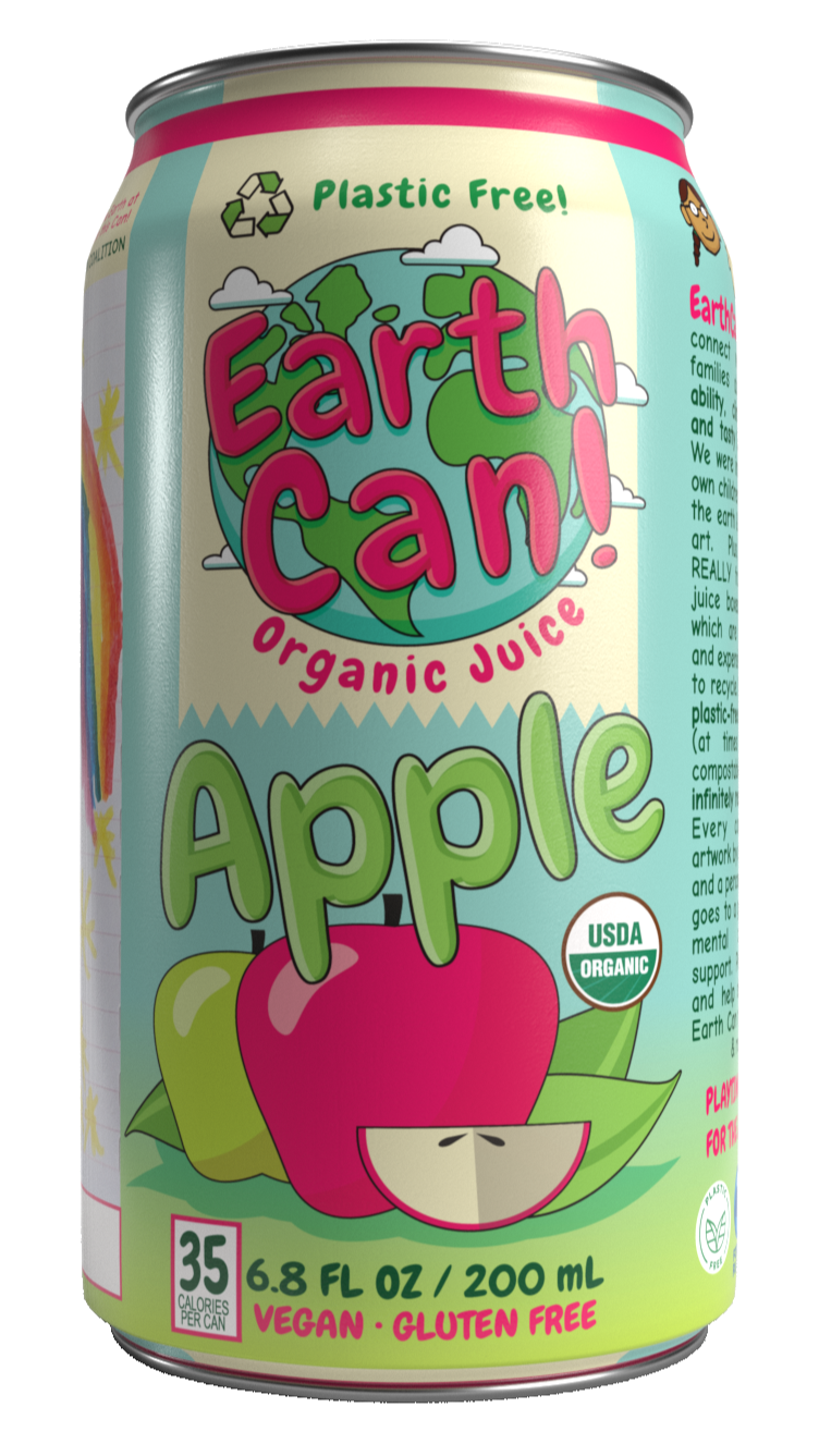 EarthCan! Organic APPLE Juice - 12PK of 6.8oz / 200mL Plastic Free Aluminum Cans
