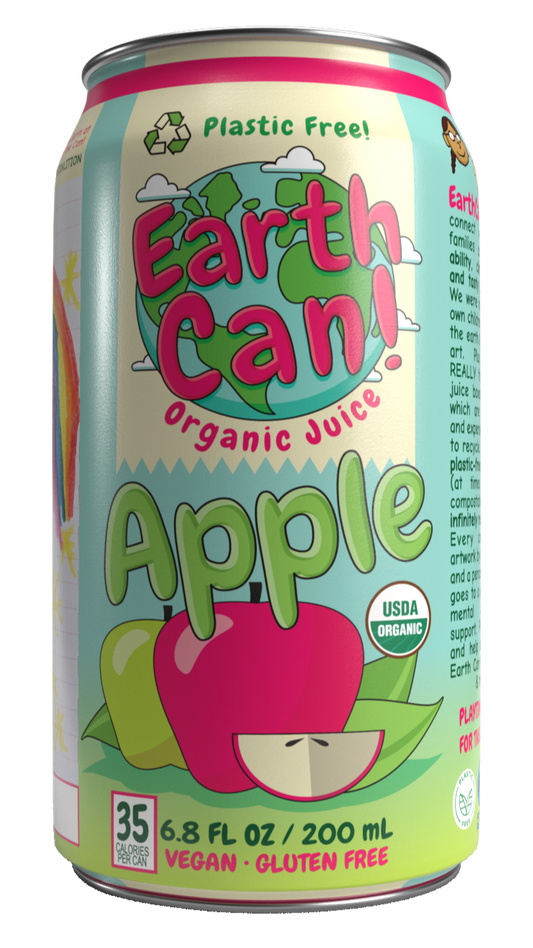 EarthCan! Organic APPLE Juice - 12PK of 6.8oz / 200mL Plastic Free Aluminum Cans