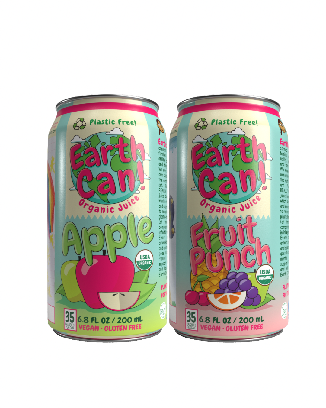 EarthCan! Apple & Fruit Punch VARIETY PACK Organic Juice- 12PK of 6.8oz / 200mL Plastic-Free Aluminum Cans (6 Cans Each)