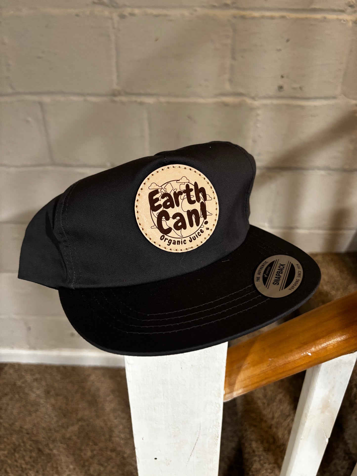 EarthCan! Logo Adult Leather Patch Grey Jockey Five-Panel Hat