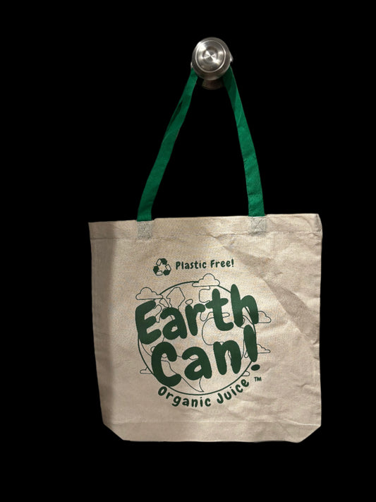 EarthCan! Logo / Save The Earth Cloth Tote Bag w/ Green Straps