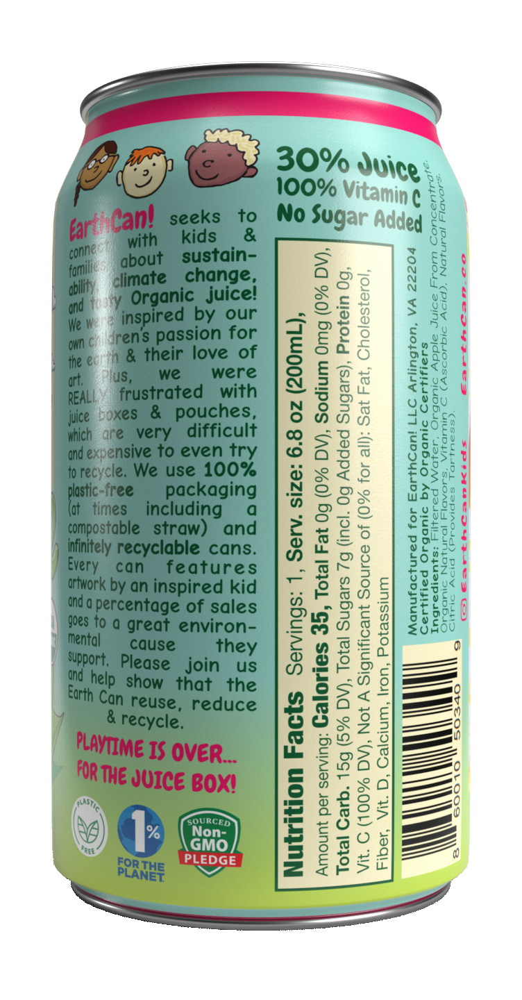 EarthCan! Apple & Fruit Punch VARIETY PACK Organic Juice- 12PK of 6.8oz / 200mL Plastic-Free Aluminum Cans (6 Cans Each)