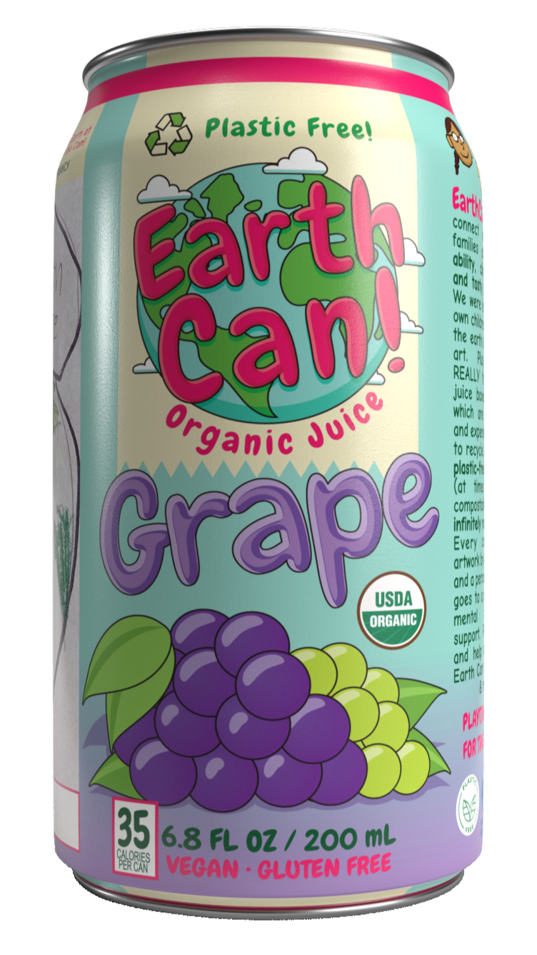 EarthCan! Organic GRAPE Juice - 12PK of 6.8oz / 200mL Plastic-Free Aluminum Cans