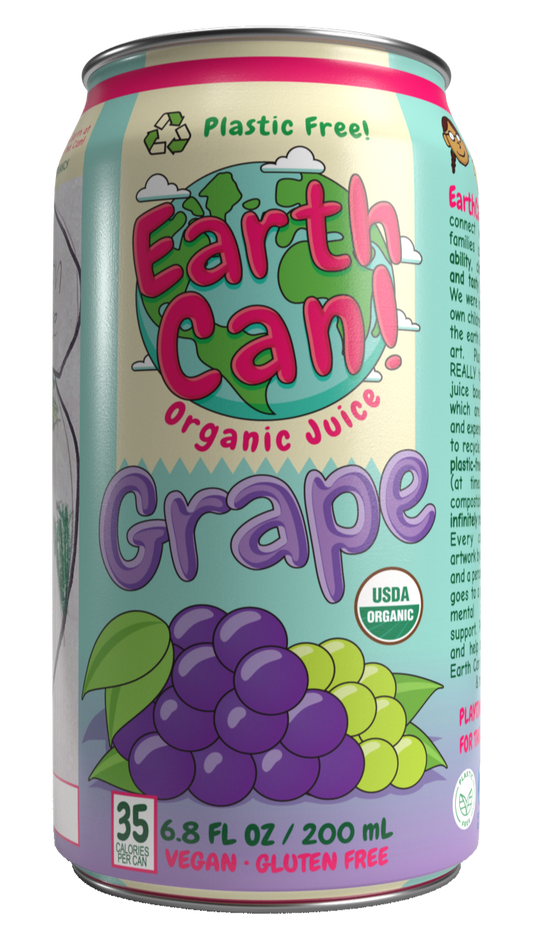 EarthCan! Organic GRAPE Juice - 12PK of 6.8oz / 200mL Plastic-Free Aluminum Cans