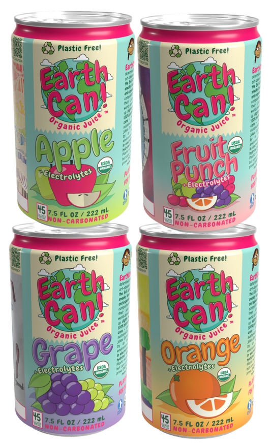 *NEW* EarthCan! - VARIETY PACK - Organic Juice-> 10PK of 7.5oz Plastic Free Aluminum Cans (3 Apple, 3 Fruit Punch, 2 Grape, and 2 Orange)