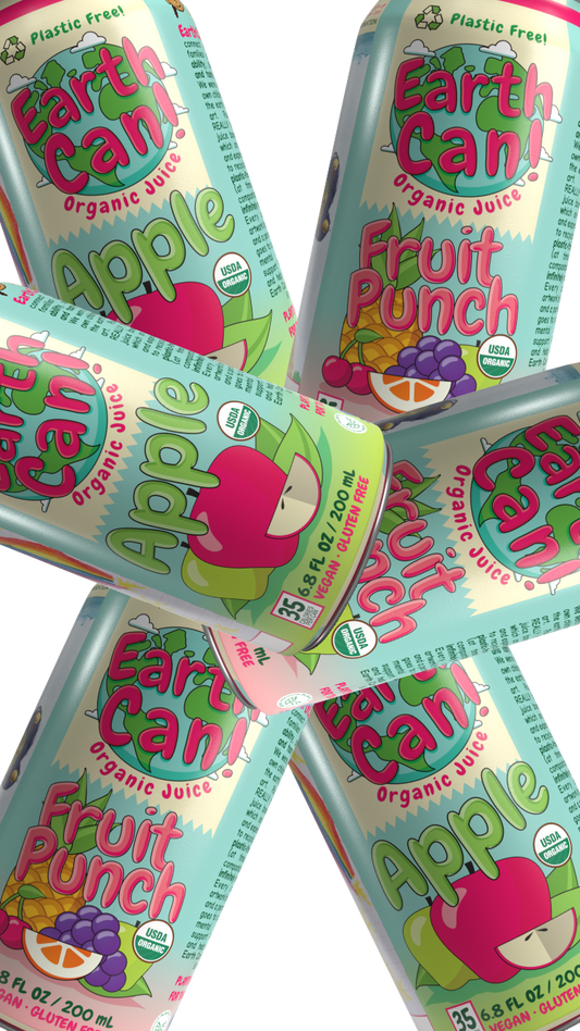 EarthCan! Apple & Fruit Punch VARIETY PACK Organic Juice- 12PK of 6.8oz / 200mL Plastic-Free Aluminum Cans (6 Cans Each)
