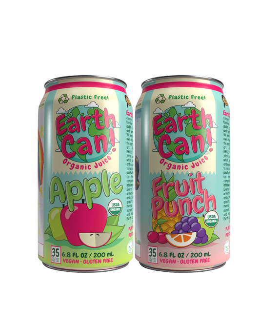 EarthCan! Apple & Fruit Punch VARIETY PACK Organic Juice- 12PK of 6.8oz / 200mL Plastic-Free Aluminum Cans (6 Cans Each)