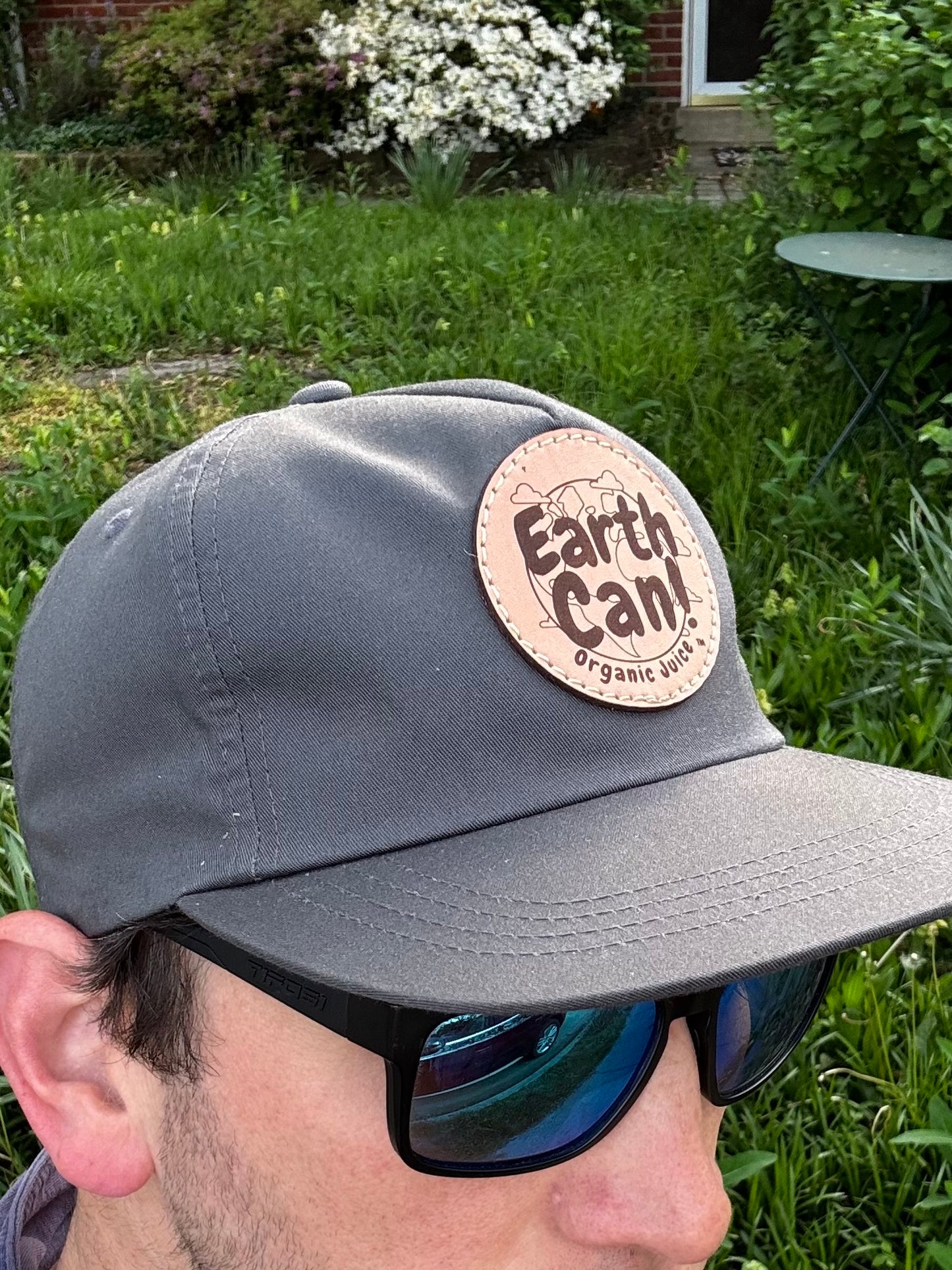 EarthCan! Logo Adult Leather Patch Grey Jockey Five-Panel Hat